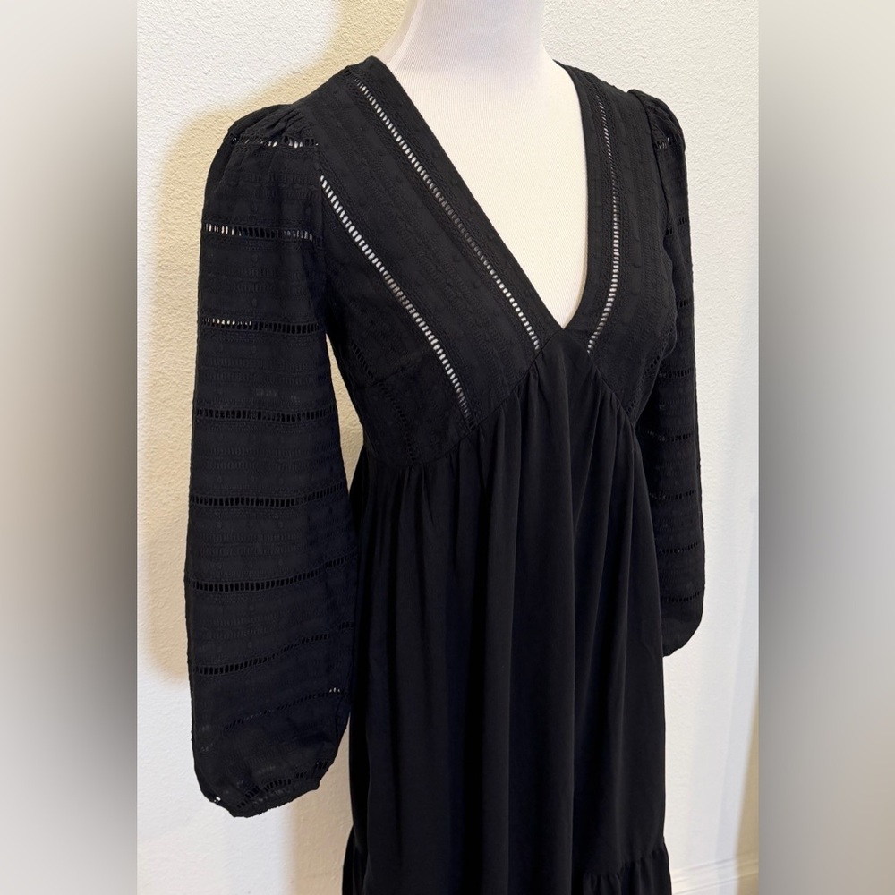Boden Women’s Woven Mix Midi Broderie Jersey Dress 4R Black Peasant 4 Embroidery - Picture 5 of 10